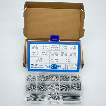 Button Head/Hex Socket/Phillips Flat Head Screws Assortment - Furniture, Auto, Home Repair Fastener Kit (480 PCS M3 Semi-Circular Hexagon Screws Set) - color: 480 PCS M3 Semi-Circular Hexagon Screws Set