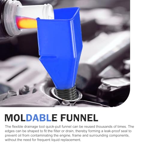 4Pcs Flexible Funnel Drain Tool, Foldable Extendable Hose, Square Card Design No-spill Oil Funnel, Universal for Car Motorcycle (Blue)