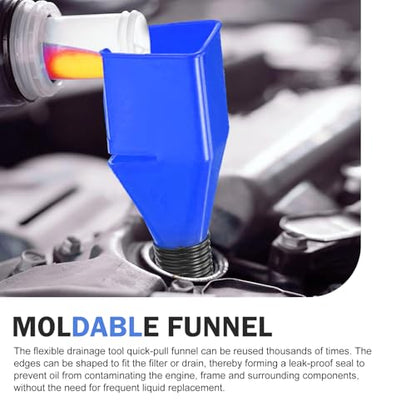4Pcs Flexible Funnel Drain Tool, Foldable Extendable Hose, Square Card Design No-spill Oil Funnel, Universal for Car Motorcycle (Blue)