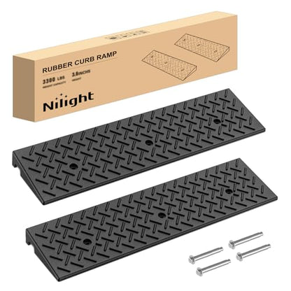 Nilight 2" Rise Curb Ramps, Heavy Duty Rubber Driveway Threshold Shed Ramp for Sidewalk Cars Lawn Mower Wheelchairs Motorcycles, 3300lbs Load Capacity - size: 2" Rise
