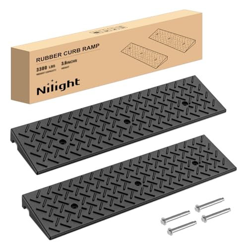 Nilight 2 Inch Rise Rubber Curb Ramp, 3300lbs Load Capacity | Heavy Duty Driveway Threshold Shed Ramp for Sidewalk Cars Lawn Mower Motorcycles - size: 2" Rise