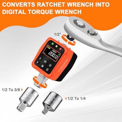 ATsafepro Digital Torque Adapter – 7-147 Ft-Lb, Converts Any 1/2" Ratchet Tool to Torque Wrench, 3/8" & 1/4" Adapters, ±2% Accuracy, Buzzer & LED Alerts, for Motorcycles, Bike & Versatile DIY Use - style: 1/2-Inch 7-147 Ft-Lb