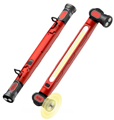 Under Hood Work Light Bar, 3000LM LED Magnetic Light Bar with Hooks, 5200mAh Cordless Rechargeable Hood Light Easter Birthday Gifts for Men/Mechanic/Car Repairing/Garage-Red(1 Pack) - color: Red