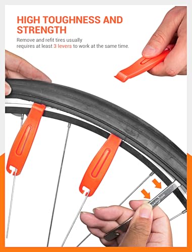 Bike Tire Levers, Bike Tire Tools for Road Mountain Bicycle Tire | Ultra Strong Tire Levers & Stainless Steel Tire Spoons, Great Value Bike Tire Repair Kit with Drawstring Bag & Core Wrench - size: 6-Pack Value Kit