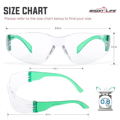 BISON LIFE Clear Safety Glasses – ANSI Z87.1 Certified Scratch & Impact Resistant Eye Protection Goggles for Men & Women - color: Clear/Green