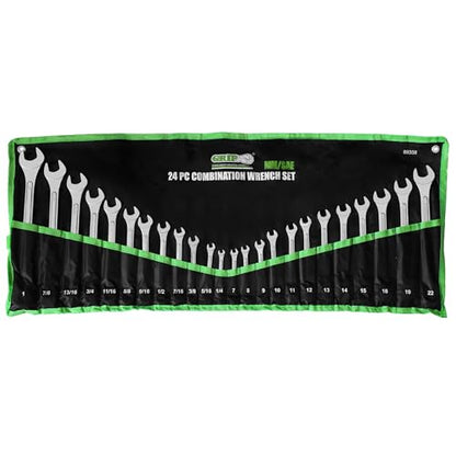 Grip 24 pc Raised Panel Combination Wrench Set MM/SAE - 12 point - Metric 7mm to 22mm - SAE 1/4” to 1" - Roll-up Storage Pouch - Household, Garage, Auto Repairs, Cars, Trucks, Boat