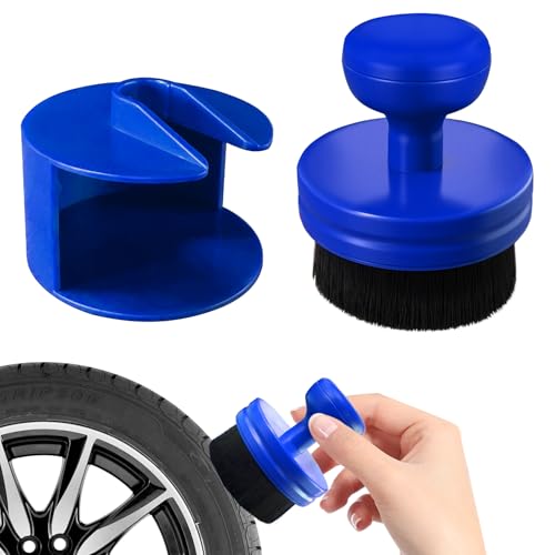 Tire Shine Applicator Brush, Wheel Brush, Tire Dressing Applicator with Seal Cover, High Density Soft Detailing Bristles for Wheel Shine Polish Wax and Car Interior Cleaning (Blue/Black) - color: Blue/Black