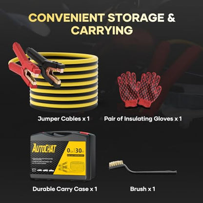 Heavy Duty Jumper Cables, 0 Gauge 30 Feet 1000 Amp Automotive Booster Cables for Car Battery, for Car, SUV and Trucks Battery, with Carry Case, Gloves, Brushes - size: 0 Gauge 30 FT