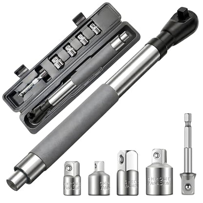Offset Extension Wrench Impact, Right Angle Ratchet Extender for Tight Spaces, Socket Adapter Set, Compatible with Drill, Air Impact, Ratchet and Manual Wrench, Automotive Repair