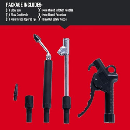 CRAFTSMAN Blow Gun Kit with Multiple Attachments for Inflating and Cleaning, 1/4-Inch NPT Connection, Extended Nozzle for Hard-to-Reach Areas