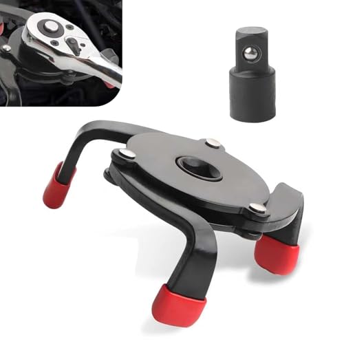Car 3 Jaw Oil Filter Wrench, Anti-slip One-way Flat 3 Jaw Oil Filter Removal Tool, Adjustable Oil Filter Removal Tool, Universal 1/4" to 3/8" Drive Adapter, for Car (Black)
