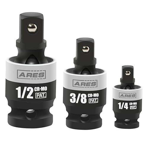 ARES 22036-3-Piece Slim Profile Impact Universal Joint Set - 1/4-Inch, 3/8-Inch and 1/2-Inch Drive Chrome Moly Steel Impact Grade U-Joint Sockets – Slim Body Profile for Superior Access - size: 1/4-Inch, 3/8-Inch, 1/2-Inch Slim Set