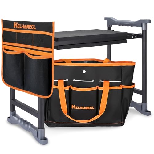 Garden Kneeler and Seat, Extra Wide Thick EVA Pad, Heavy Duty Foldable Garden Bench Holds 350lbs, Ergonomic Kneeling Stool with Garden Tool Pouches, Gardening Gifts for Women, Men & Seniors - color: Black & Orange