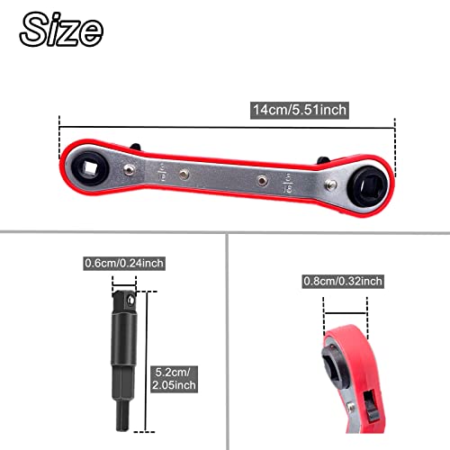 HVAC Service Wrench Set, Air Conditioner Valve Curved Ratchet Wrench (1/4", 3/8", 3/16", 5/16"), with Hexagon Bit Adapter Tool Kit for Refrigeration Equipment and Repair