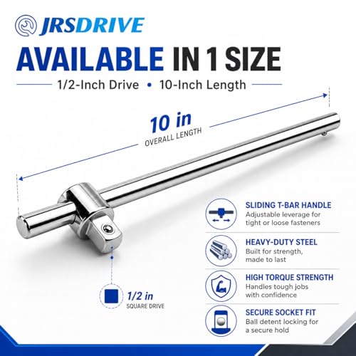 Sliding T Breaker Bar 1/2 inch Drive 10'' Length Socket Wrench Handle Heavy Duty Steel with High Torsion Force E-2210A