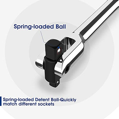 WORKPRO 8-inch Dual Drive Breaker Bar, 3/8" & 1/4" Drive, 360° Rotatable | Heavy Duty Breaker Bars, Spring-Loaded Detent Ball, Chrome Vanadium Steel Made - color: Silver, size: 8" × Dual Drive 3/8"+1/4"