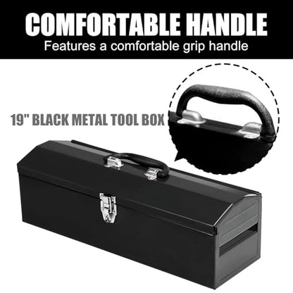 2Pcs Portable Tool Box, Metal Latch Closure, 19" Hip Roof Style, Ideal for Trailer, Mechanic, DIY-ers, Car Toolbox, Workshops, Garages, Repair Shops,Black - size: 2P-19in-Black