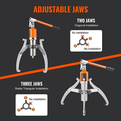 VEVOR Hydraulic Gear Puller, 15 Ton Max Capacity Wheel Bearing Pulling Separator, 2 or 3 Jaws Puller, Vertically and Horizontally, 12" Jaw Hydraulic Puller with Case for Pulling Hubs - style: 15 Ton