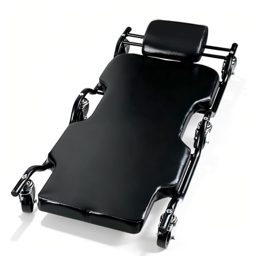 BESTOOL Mechanic's Creeper, 44inch Garage Creeper, 6 Sturdy Casters, Metal Frame Floor Creeper, 450LBS Capacity, Low Profile Design, Headrest,Black - color: Black-Metal frame, size: 44in