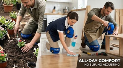 Knee Pads for Men and Women – Work Knee Pads for Gardening, Flooring, Cleaning & Construction, Heavy Duty Non Slip Kneeling Pads with No Straps Dig In, All Day Comfort, Adjustable Secure Fit