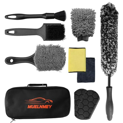 10PCS Car Wheel Cleaning Kit – Metal-Free Rim & Tire Brush Set with Wool Brush, Microfiber Cloths, Wax Pads & Storage Bag, Scratch-Free Detailing Tools for Cars Trucks SUVs RVs - size: 10PCS