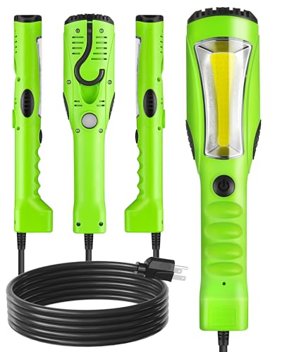18W LED Work Light, 15FT 2000LM COB LED Light, Handheld Underhood Trouble Light with Cord 16 Gauge SJTW, Swivel Hook, for Garage, Workshop, Car Repair Scene, ETL Listed, Green J03WL06 - color: Green, size: 15 ft