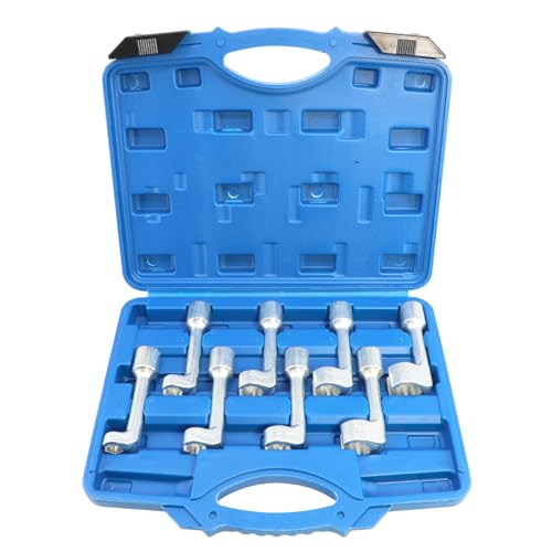 DPTOOL Diesel Injector Line Socket Wrench Set 8pc 12pt L-Type Fuel Line Socket Set 12mm 13mm 14mm 16mm 17mm 18mm 19mm 21mm 1/2" Dr Slotted Socket for Removal and Installing Fuel Injector Line Fittings - size: 8PC
