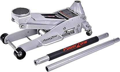 Power Zone 680044 3-Ton Dual Pump Quick Lift Aluminum and Steel Hydraulic Racing Jack, Lift Range: 3-7/8” to 18-3/8”, Silver (680044-A)