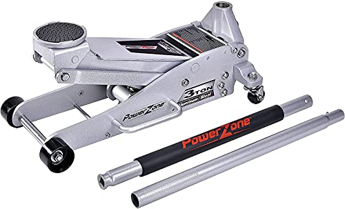 Power Zone 680044 3-Ton Dual Pump Quick Lift Aluminum and Steel Hydraulic Racing Jack, Lift Range: 3-7/8” to 18-3/8”, Silver (680044-A)