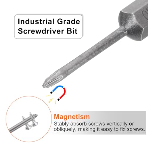 HARFINGTON 5pcs #0 Phillips Screwdriver Bit PH0 1/4" Hex Shank 2" (50mm) Long Magnetic S2 Steel Industrial Grade Screw Driver Bit Cross Head Electric Drill Bits 0.079" (2mm) Rod - size: PH0 x 50mm x 2mm