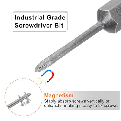 HARFINGTON 5pcs #0 Phillips Screwdriver Bit PH0 1/4" Hex Shank 2" (50mm) Long Magnetic S2 Steel Industrial Grade Screw Driver Bit Cross Head Electric Drill Bits 0.079" (2mm) Rod - size: PH0 x 50mm x 2mm