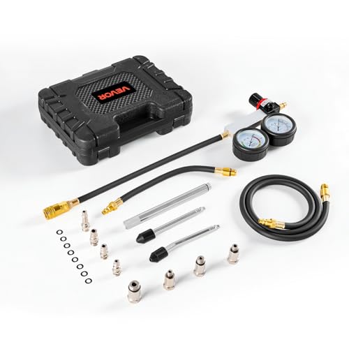 VEVOR Engine Cylinder Compression Tester Kit, Pressure Gauge Range of 0-100 PSI, Automotive Leak Down Tester Kit with 4 Adapters, 2 Metal Tubes, Pressure Check & Leakage Rate Test on Cars, Motorcycles