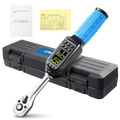 DISEN 3/8 inch Digital Torque Wrench (5-135 N.m / 3.7-99.6 Ft.lb), ±2% Accuracy, 8 Presets & 500 Data Memory, 5 Units, LED & Buzzer Alert, Tracking/Peak Modes, for Automotive Motorcycle Bicycle DIY - size: 3/8 inch