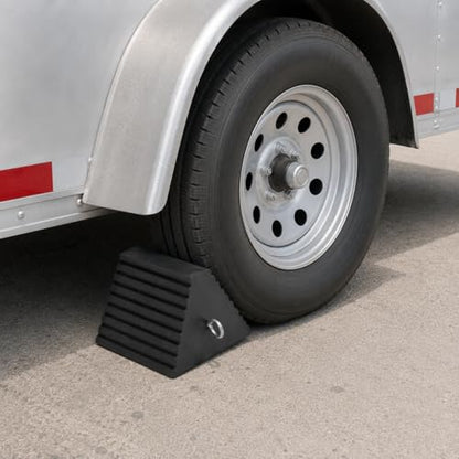Denco Extreme Duty Rubber Semi Truck Wheel Chock with Eyebolt - Set of 2