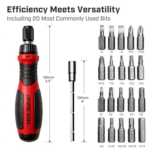 IRONCUBE 21 in 1 Multibit Screwdriver Set, Ratchet Screwdriver Tool, All in One Portable Tool Kit for Daily Repairs, Extra Long Screwdriver with Torx, Flat Head, Phillips, Hex, Square