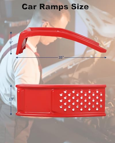 GarveeTech Heavy Duty Car Ramps Set 8000 LBS Auto Ramp Solid Steel Ramps, Pack of 2, Max Lift Height 8 inch (Red, Product Size 34.7" L x 11" W x 9" H) - color: Red, size: 34.7" L x 11" W x 9" H