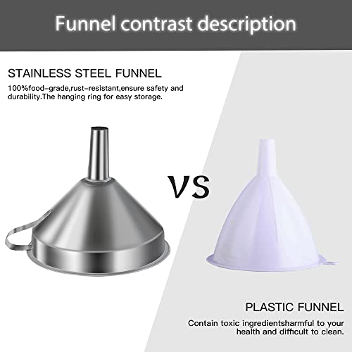 Small Funnels for Filling Bottles, Stainless Steel Small Kitchen Funnel Set of 3, Food Grade Mini Funnels for Kitchen Use Filling Bottles Liquor Flask Tiny Spice Cooking Powder Water 3in&2.2in&1.8in - color: 3PCS-3in&2.2in&1.8in
