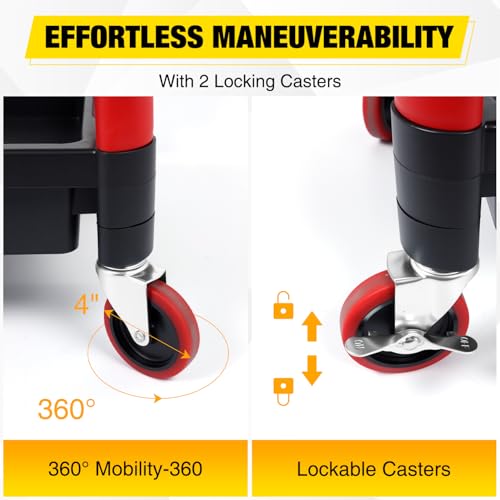 2-Tier Rolling Utility Cart with 4" Swivel Wheels, Heavy-Duty Plastic Tool Cart for Auto Detailing, Garage & Workshop - size: 2-Tier