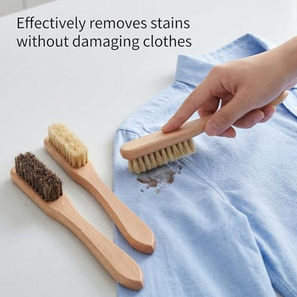 Gjinxi 3pcs Wood Laundry Stain Brush Set Tough Stain Remover Boar Bristle Brushes for Cleaning Clothes Furniture Fabric Leather Sofas Knits Cotton Linens Shoes Car Seats Boots Bags Hat Cashmere Wool