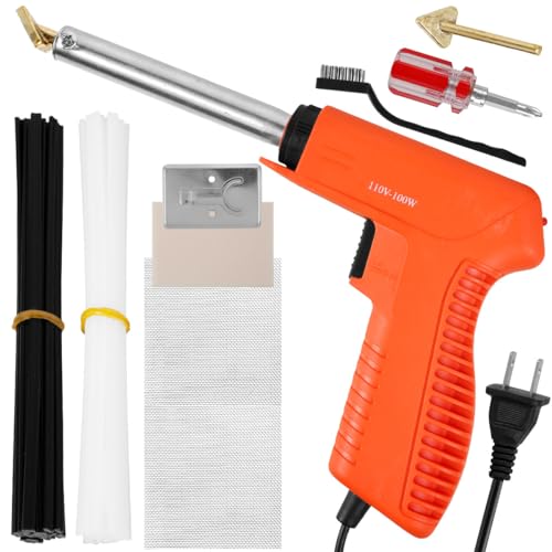 US Plastic Welding Kit 100W Small Soldering Iron Kit Fast Heating Portable Car Bumper Repair Welder Tool Set with 2 Soldering Iron Tips and 40 Welding Rods for Dashboard Canoe Kids Toy