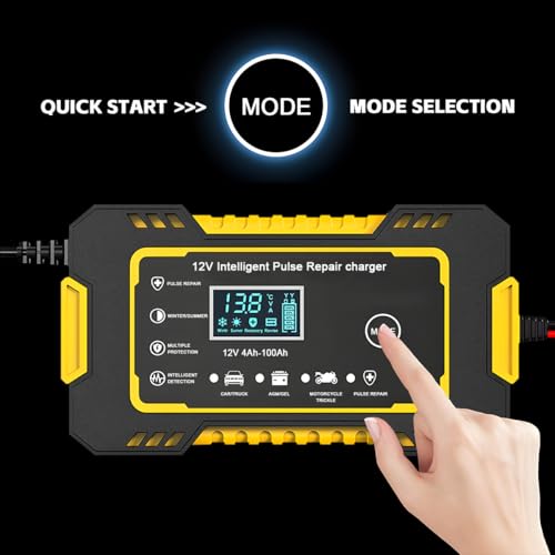 Mandark Car Battery Charger, 12V 6A Smart Fully Automotive Battery Trickle Charger, Portable Vehicle Battery Maintainer Desulfator with Temperature Compensation, Universal for SUV RV Truck (Yellow) - color: Yellow