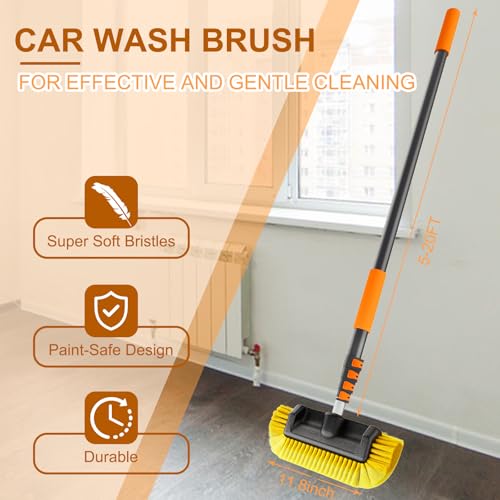 SISUPASSIE Car Wash Brush, 20FT Telescopic Car Wash Brush with Long Handle, 12-Inch Soft Bristle Car Cleaning Brush for Cleaning Car, RV, Truck, Boat, Solar Panels - size: 20FT