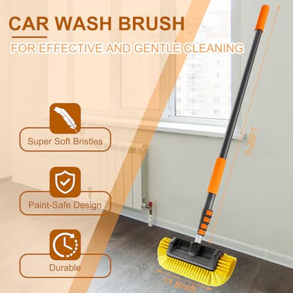 SISUPASSIE Car Wash Brush, 20FT Telescopic Car Wash Brush with Long Handle, 12-Inch Soft Bristle Car Cleaning Brush for Cleaning Car, RV, Truck, Boat, Solar Panels - size: 20FT