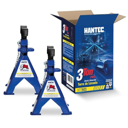 Hantec Jack Stands 3 Ton (6,600 lbs) Pro – Double Safety System, Non-Slip Rubber Pad, Heavy-Duty Steel, 1 Pair for Cars, SUVs and Trucks - Blue
