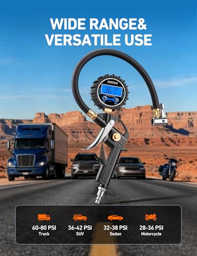 AstroAI Digital Tire Pressure Gauge with Inflator, 3-250PSI Air Compressor Accessories with Heavy Duty Air Chuck Quick Connect Coupler, Fits 1/4" NPT – for Car Truck SUV RV, 1 Pack Compact - size: 1 Pack Compact, style: without case