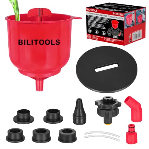 BILITOOLS Coolant Funnel Kit, Automotive Radiator Coolant Filling Tool | No-Spill Universal Radiator Cooling System Bleeding Burping Tool Kit with Vent Tube
