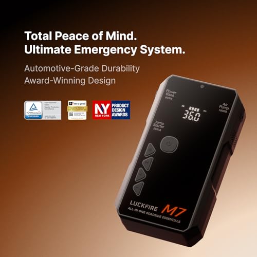 M7 SmartIgnition Jump Starter with Air Compressor, TÜV Certified 12V Car Battery Booster Pack, Portable Tire Inflator, Jump Box, 60Wh Power Bank, for 10L Gas and 8.5L Diesel