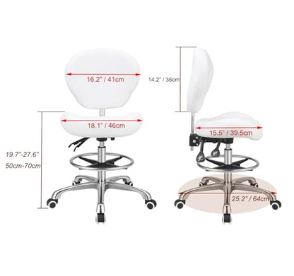 Kaleurrier Drafting Stool Adjustable Height,Drafting Chairs with Backs | Ergonomic,Heavy Duty,Tall Office Chairs for Art Studio Standing Desk Kitchen Garage Shop Massage Lab Dental Hair Salo - color: White