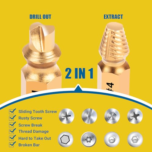 Damaged Screw Extractor Set, 13Pcs Easy Out Bolt Extractor Set Drill Bit Tools for Removing Rusty Broken Hardware, Spiral Screw Extractor for Stripped Screws Nuts & Bolts - size: 13 Pieces