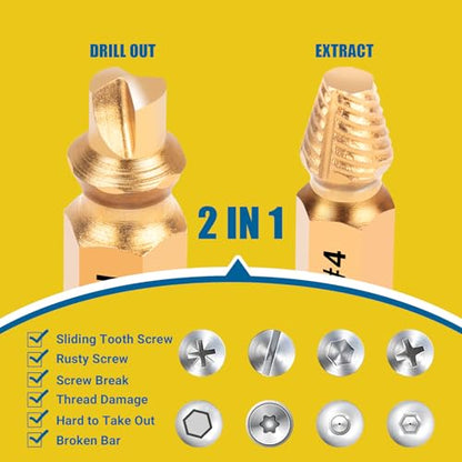 Damaged Screw Extractor Set, 13Pcs Easy Out Bolt Extractor Set Drill Bit Tools for Removing Rusty Broken Hardware, Spiral Screw Extractor for Stripped Screws Nuts & Bolts - size: 13 Pieces